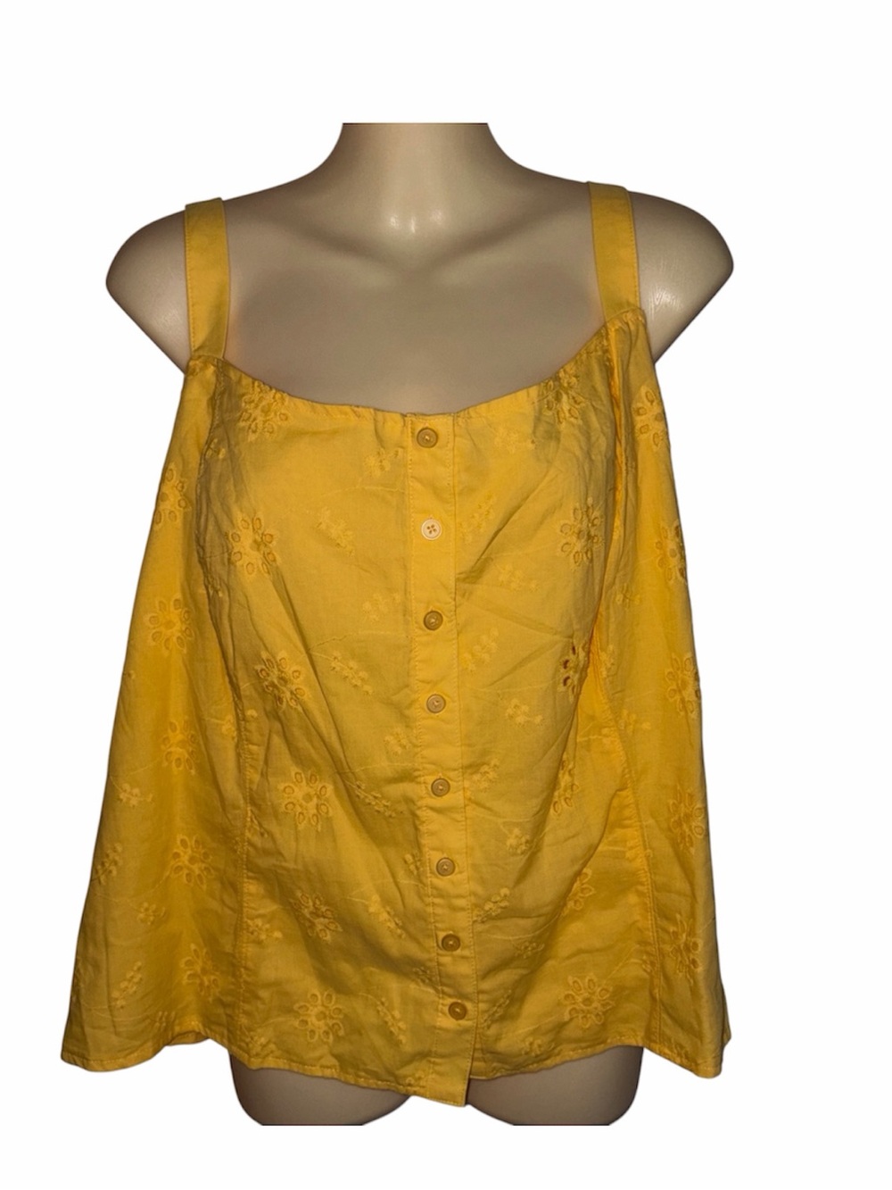 NWT torrid Yellow Eyelet Button-Front Tank Top Cotton Cami Sunshine Yellow